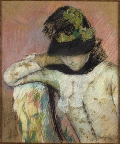 Mary Cassatt, Young Woman in a Black and Green Bonnet, Looking Down, c. 1890