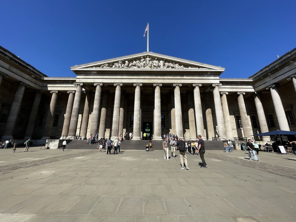 LONDON  - SEPTEMBER 05: A view of the entrance of British Museum in London, September 05, 2023. The Turkish government demanded the return of Turkish - Ottoman artifacts after the theft and disappearance of valuable artifacts in United Kingdom's museums. (Photo Behlul Cetinkaya/Anadolu Agency via Getty Images)